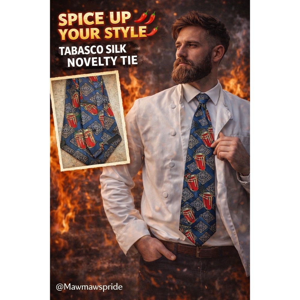 Tabasco Pepper Sauce Silk Novelty Mens Blue McIlhenny Brand Food Chef Necktie
